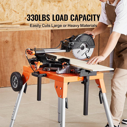 Miter Saw Stand with Tabletop and Wheels 330lbs Load Capacity Adjustable.