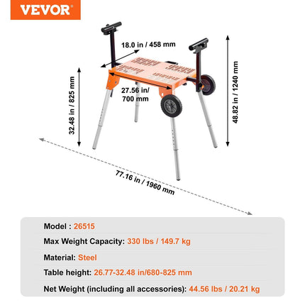 Miter Saw Stand with Tabletop and Wheels 330lbs Load Capacity Adjustable.