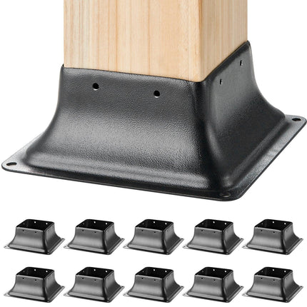 101.6x101.6mm Post Base 10Pcs, Internal 91x91mm Heavy Duty Powder-Coated Steel Post Bracket Fit for Standard Wood Post Anchor, Decking Post Base for Deck Porch Handrail Railing Support.