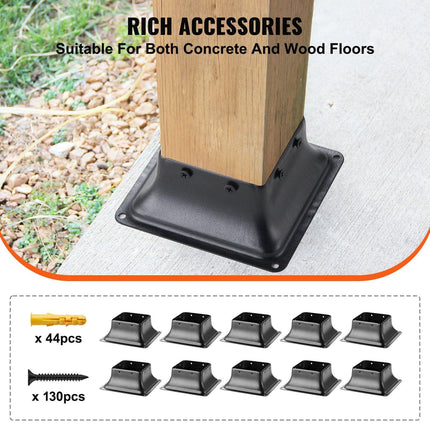 101.6x101.6mm Post Base 10Pcs, Internal 91x91mm Heavy Duty Powder-Coated Steel Post Bracket Fit for Standard Wood Post Anchor, Decking Post Base for Deck Porch Handrail Railing Support.