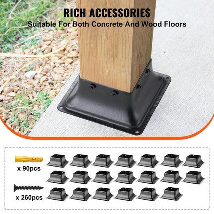 101.6x101.6mm Post Base 20Pcs, Internal 91x91mm Heavy Duty Powder-Coated Steel Post Bracket Fit for Standard Wood Post Anchor, Decking Post Base for Deck Porch Handrail Railing Support.