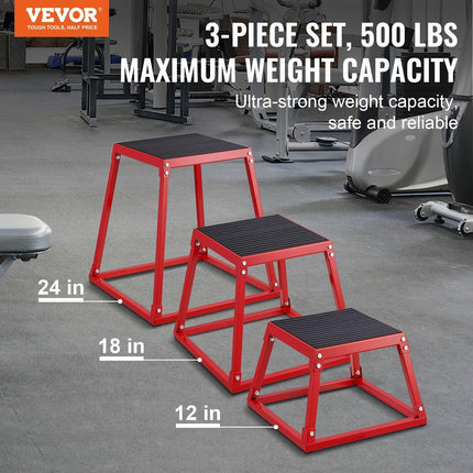 Plyometric Jump Boxes, 12/18/24 Inch Plyo Box, Platform and Jumping Agility Box, Anti-Slip Fitness Exercise Step Up Box Set for Home Gym Training, Conditioning Strength Training, Red.