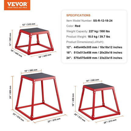 Plyometric Jump Boxes, 12/18/24 Inch Plyo Box, Platform and Jumping Agility Box, Anti-Slip Fitness Exercise Step Up Box Set for Home Gym Training, Conditioning Strength Training, Red.