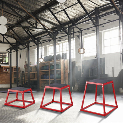 Plyometric Jump Boxes, 12/18/24 Inch Plyo Box, Platform and Jumping Agility Box, Anti-Slip Fitness Exercise Step Up Box Set for Home Gym Training, Conditioning Strength Training, Red.