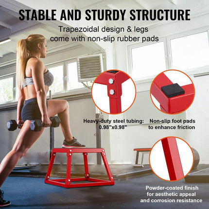 Plyometric Jump Box, 12 Inch Plyo Box, Steel Plyometric Platform and Jumping Agility Box, Anti-Slip Fitness Exercise Step Up Box for Home Gym Training, Conditioning Strength Training, Red.