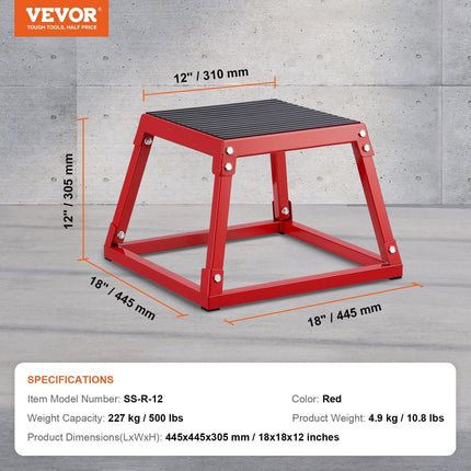 Plyometric Jump Box, 12 Inch Plyo Box, Steel Plyometric Platform and Jumping Agility Box, Anti-Slip Fitness Exercise Step Up Box for Home Gym Training, Conditioning Strength Training, Red.