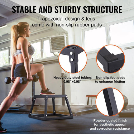 Plyometric Jump Box, 12 Inch Plyo Box, Steel Plyometric Platform and Jumping Agility Box, Anti-Slip Fitness Exercise Step Up Box for Home Gym Training, Conditioning Strength Training, Black.