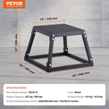 Plyometric Jump Box, 12 Inch Plyo Box, Steel Plyometric Platform and Jumping Agility Box, Anti-Slip Fitness Exercise Step Up Box for Home Gym Training, Conditioning Strength Training, Black.