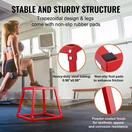 Plyometric Jump Box, 18 Inch Plyo Box, Steel Plyometric Platform and Jumping Agility Box, Anti-Slip Fitness Exercise Step Up Box for Home Gym Training, Conditioning Strength Training, Red.