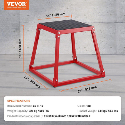 Plyometric Jump Box, 18 Inch Plyo Box, Steel Plyometric Platform and Jumping Agility Box, Anti-Slip Fitness Exercise Step Up Box for Home Gym Training, Conditioning Strength Training, Red.