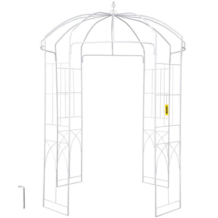 Birdcage Shape Garden Arbor, 9\' High x 6.6\' Wide, Heavy Duty Wrought Iron Arbor, Wedding Arch Trellis for Climbing Vines in Outdoor Garden, Lawn, Backyard, Patio, White.