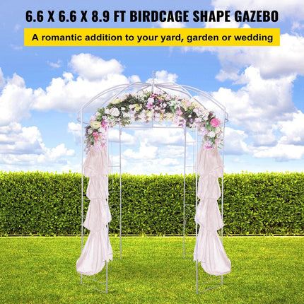 Birdcage Shape Garden Arbor, 9\' High x 6.6\' Wide, Heavy Duty Wrought Iron Arbor, Wedding Arch Trellis for Climbing Vines in Outdoor Garden, Lawn, Backyard, Patio, White.