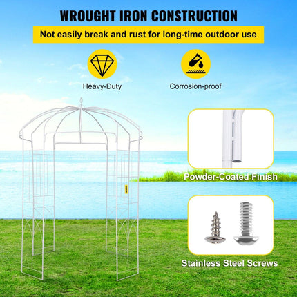 Birdcage Shape Garden Arbor, 9\' High x 6.6\' Wide, Heavy Duty Wrought Iron Arbor, Wedding Arch Trellis for Climbing Vines in Outdoor Garden, Lawn, Backyard, Patio, White.
