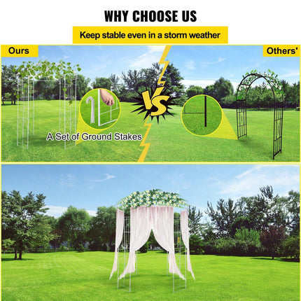 Birdcage Shape Garden Arbor, 9\' High x 6.6\' Wide, Heavy Duty Wrought Iron Arbor, Wedding Arch Trellis for Climbing Vines in Outdoor Garden, Lawn, Backyard, Patio, White.