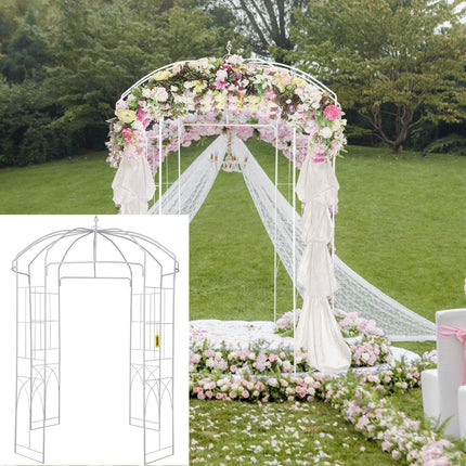 Birdcage Shape Garden Arbor, 9\' High x 6.6\' Wide, Heavy Duty Wrought Iron Arbor, Wedding Arch Trellis for Climbing Vines in Outdoor Garden, Lawn, Backyard, Patio, White.