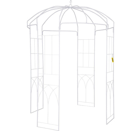 Birdcage Shape Garden Arbor, 9\' High x 6.6\' Wide, Heavy Duty Wrought Iron Arbor, Wedding Arch Trellis for Climbing Vines in Outdoor Garden, Lawn, Backyard, Patio, White.