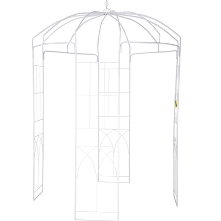 Birdcage Shape Garden Arbor, 9\' High x 6.6\' Wide, Heavy Duty Wrought Iron Arbor, Wedding Arch Trellis for Climbing Vines in Outdoor Garden, Lawn, Backyard, Patio, White.