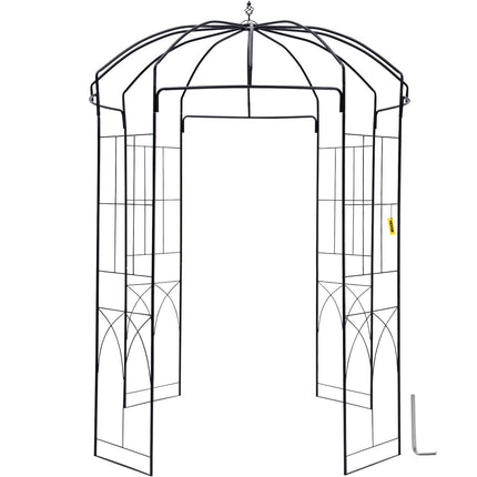 Birdcage Shape Garden Arbor, 9\' High x 6.6\' Wide, Heavy Duty Wrought Iron Arbor, Wedding Arch Trellis for Climbing Vines in Outdoor Garden, Lawn, Backyard, Patio, Black.