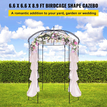 Birdcage Shape Garden Arbor, 9\' High x 6.6\' Wide, Heavy Duty Wrought Iron Arbor, Wedding Arch Trellis for Climbing Vines in Outdoor Garden, Lawn, Backyard, Patio, Black.