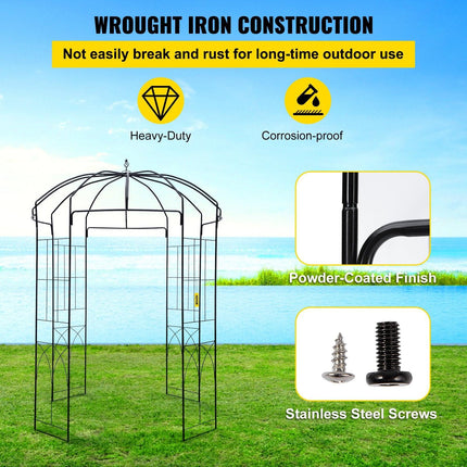 Birdcage Shape Garden Arbor, 9\' High x 6.6\' Wide, Heavy Duty Wrought Iron Arbor, Wedding Arch Trellis for Climbing Vines in Outdoor Garden, Lawn, Backyard, Patio, Black.
