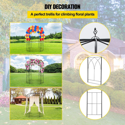 Birdcage Shape Garden Arbor, 9\' High x 6.6\' Wide, Heavy Duty Wrought Iron Arbor, Wedding Arch Trellis for Climbing Vines in Outdoor Garden, Lawn, Backyard, Patio, Black.
