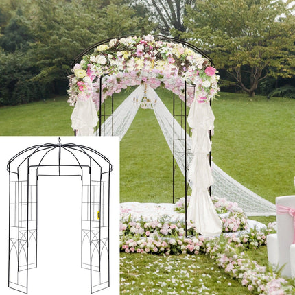 Birdcage Shape Garden Arbor, 9\' High x 6.6\' Wide, Heavy Duty Wrought Iron Arbor, Wedding Arch Trellis for Climbing Vines in Outdoor Garden, Lawn, Backyard, Patio, Black.
