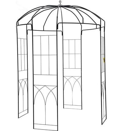 Birdcage Shape Garden Arbor, 9\' High x 6.6\' Wide, Heavy Duty Wrought Iron Arbor, Wedding Arch Trellis for Climbing Vines in Outdoor Garden, Lawn, Backyard, Patio, Black.
