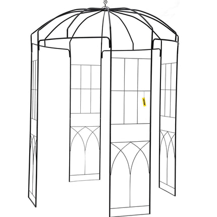 Birdcage Shape Garden Arbor, 9\' High x 6.6\' Wide, Heavy Duty Wrought Iron Arbor, Wedding Arch Trellis for Climbing Vines in Outdoor Garden, Lawn, Backyard, Patio, Black.