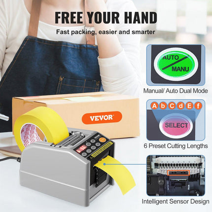 Automatic Tape Dispenser, Self-Adhesive Electric Tape Cutter, 25 W Packaging Machine, Tape Cutter, 6-60 mm Tape Width, Electric Tape Cutter Packaging Machine.