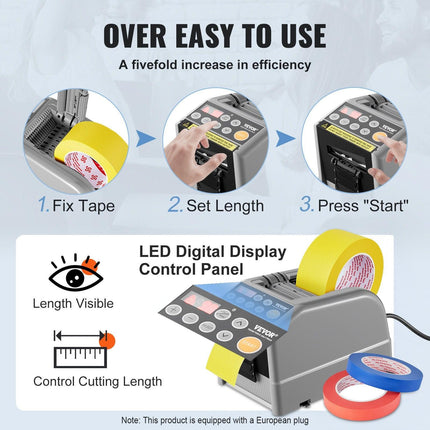 Automatic Tape Dispenser, Self-Adhesive Electric Tape Cutter, 25 W Packaging Machine, Tape Cutter, 6-60 mm Tape Width, Electric Tape Cutter Packaging Machine.