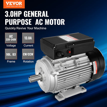 2.2KW Electric Motor 2800 rpm, AC 220~240V 13.8A, 90L, B3 Frame, Air Compressor Motor Single Phase, 24mm Keyed Shaft, CW/CCW Rotation for Agricultural Machinery and General Equipment.