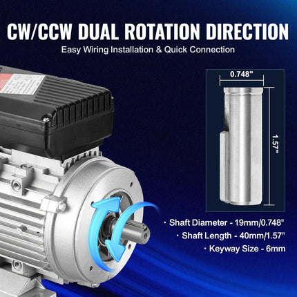 2.2KW Electric Motor 2800 rpm, AC 220~240V 13.8A, 90L, B3 Frame, Air Compressor Motor Single Phase, 24mm Keyed Shaft, CW/CCW Rotation for Agricultural Machinery and General Equipment.