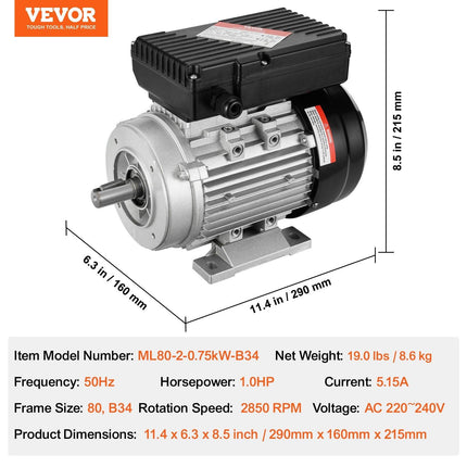 2.2KW Electric Motor 2800 rpm, AC 220~240V 13.8A, 90L, B3 Frame, Air Compressor Motor Single Phase, 24mm Keyed Shaft, CW/CCW Rotation for Agricultural Machinery and General Equipment.