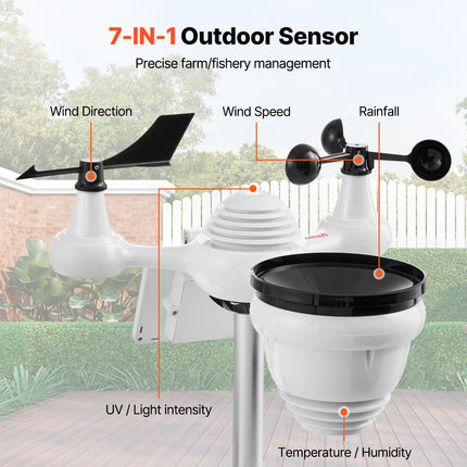 7-in-1 Wi-Fi Weather Station 177.8 mm TFT Display Wireless Outdoor Sensor.