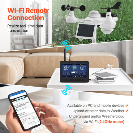 7-in-1 Wi-Fi Weather Station 177.8 mm TFT Display Wireless Outdoor Sensor.