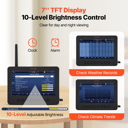 7-in-1 Wi-Fi Weather Station 177.8 mm TFT Display Wireless Outdoor Sensor.