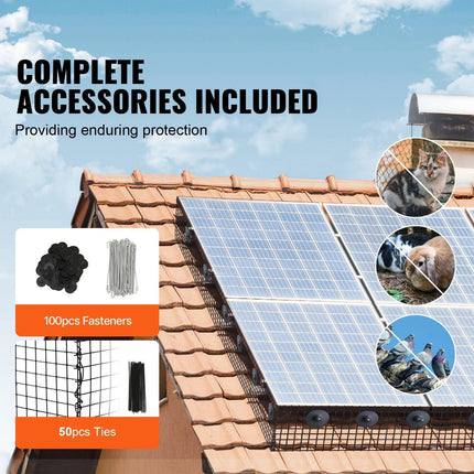 6in x 100ft Solar Panel Bird Guard Critter Guard Roll Kit 100pcs Fasteners.