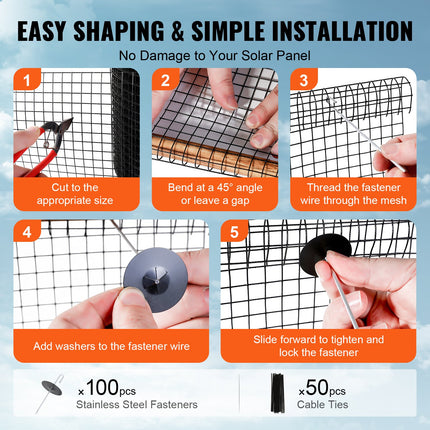 8in x 100ft Solar Panel Bird Guard Critter Guard Roll Kit 100pcs Fasteners.