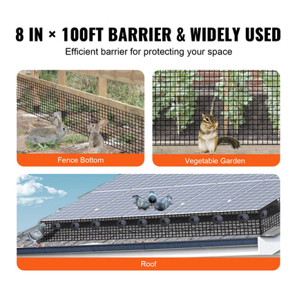 8in x 100ft Solar Panel Bird Guard Critter Guard Roll Kit 100pcs Fasteners.