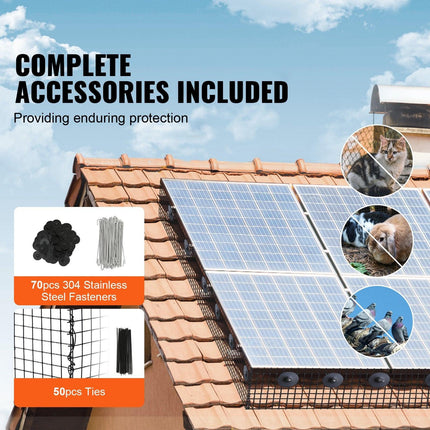 8in x 100ft Solar Panel Bird Guard Critter Guard Roll Kit 70pcs Fasteners.