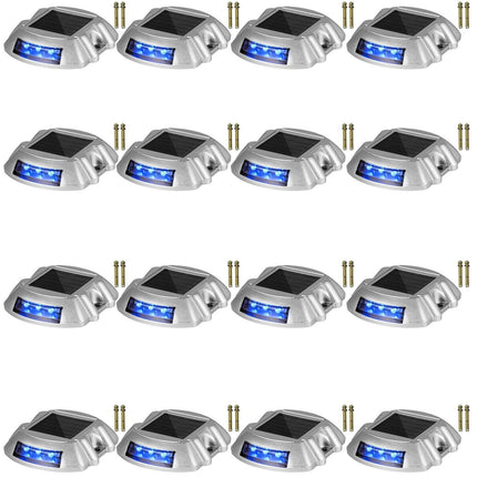 VEVOR Driveway Lights 16-Pack, Solar Driveway Lights with Switch Button, Solar Deck Lights Waterproof, Wireless Dock Lights 6 LEDs for Path Warning Garden Walkway Sidewalk Steps, LED Bright Blue.