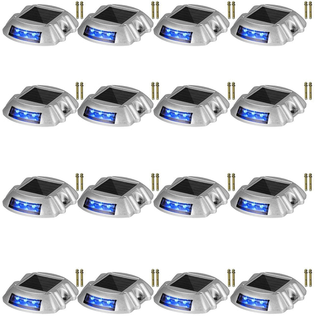 VEVOR Driveway Lights 16-Pack, Solar Driveway Lights with Switch Button, Solar Deck Lights Waterproof, Wireless Dock Lights 6 LEDs for Path Warning Garden Walkway Sidewalk Steps, LED Bright Blue.