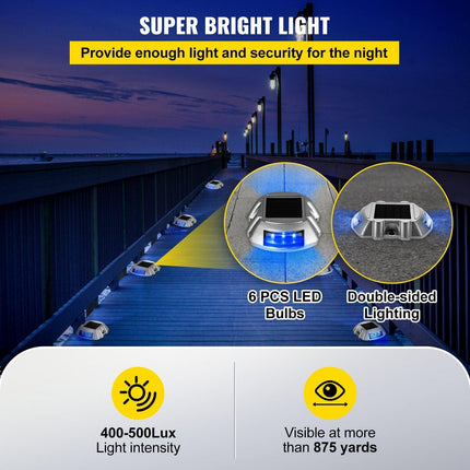 VEVOR Driveway Lights 16-Pack, Solar Driveway Lights with Switch Button, Solar Deck Lights Waterproof, Wireless Dock Lights 6 LEDs for Path Warning Garden Walkway Sidewalk Steps, LED Bright Blue.