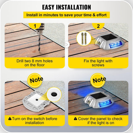 VEVOR Driveway Lights 16-Pack, Solar Driveway Lights with Switch Button, Solar Deck Lights Waterproof, Wireless Dock Lights 6 LEDs for Path Warning Garden Walkway Sidewalk Steps, LED Bright Blue.