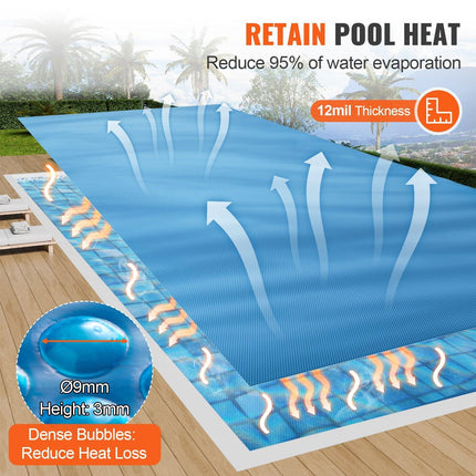 Solar Pool Cover, 24 x 12 ft Rectangle Solar Blanket for Pools, Inground Above Ground Swimming Pool Solar Cover, 12 mil Solar Covers Blue.