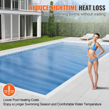 Solar Pool Cover, 24 x 12 ft Rectangle Solar Blanket for Pools, Inground Above Ground Swimming Pool Solar Cover, 12 mil Solar Covers Blue.