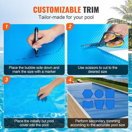Solar Pool Cover, 24 x 12 ft Rectangle Solar Blanket for Pools, Inground Above Ground Swimming Pool Solar Cover, 8 mil Solar Covers Blue.