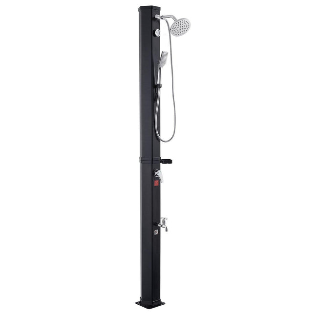 40L Solar Heated Shower, 205cm Showerhead Height Outdoor Shower, with Handheld & Foot Faucet, Hot & Cold Water Adjustment, Freestanding for Backyard Poolside Beach Pool, Black.