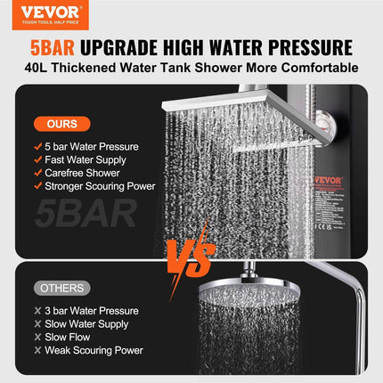 Outdoor Solar Heated Shower, 40L Poolside Shower Kit with 2 Shower Head and Foot Shower Tap, Handheld/Hanging Two Modes Fast Assembly W/ Pre-Drilled Hole for Outdoor Backyard Poolside Beach Spa.