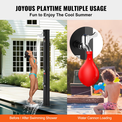 Outdoor Solar Heated Shower, 35L Poolside Shower Kit with Shower Head and Foot Shower Tap, Double Buckle Fast Assembly W/ Pre-Drilled Holes for Outdoor Backyard Poolside Beach Spa.